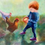 Suppertime on the Farm | Acrylic Mixed Media on Wood Panel | 10" x 10" | Price on Request